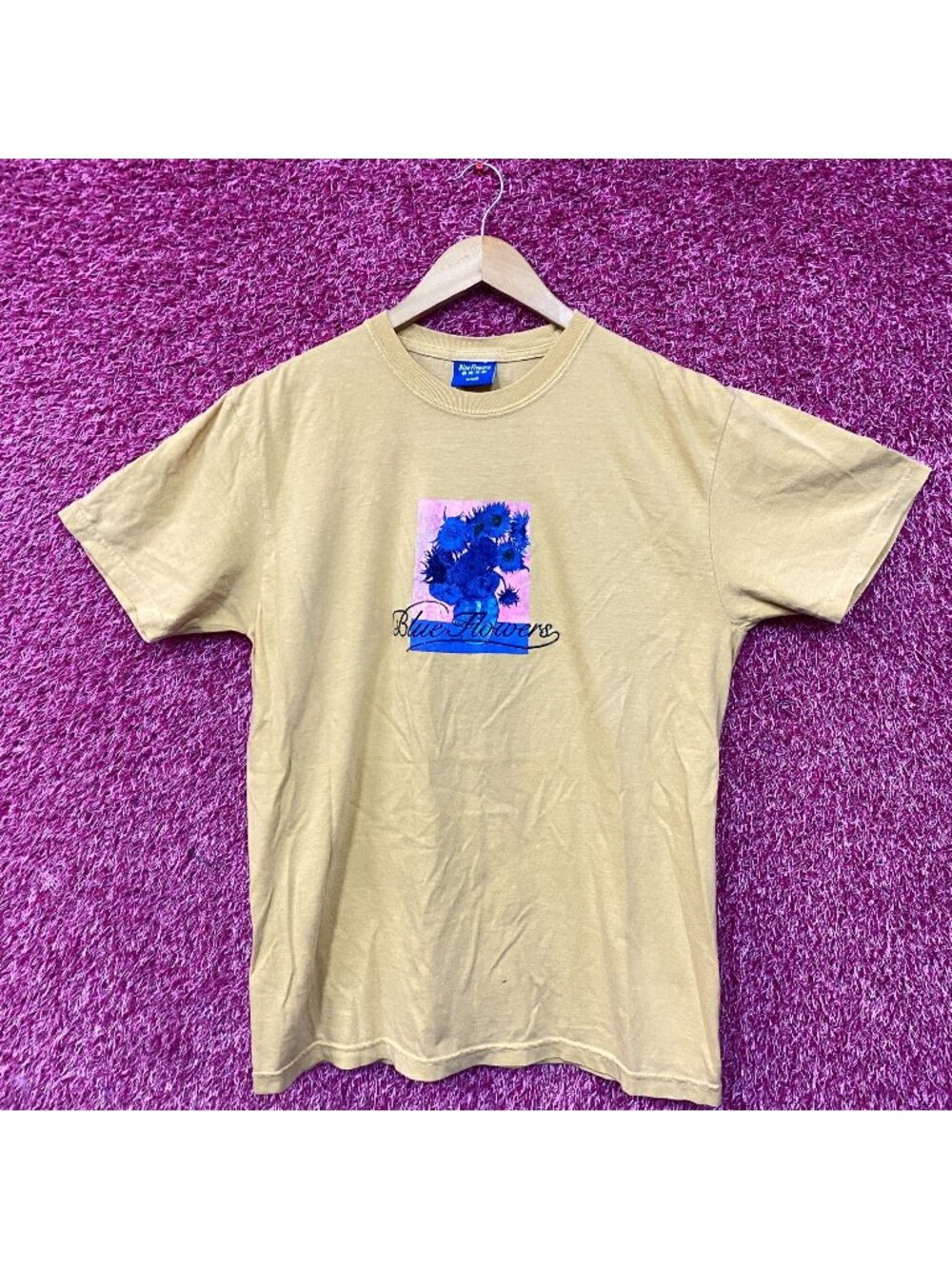 Blue Flowers Graphic Design T-Shirt Medium